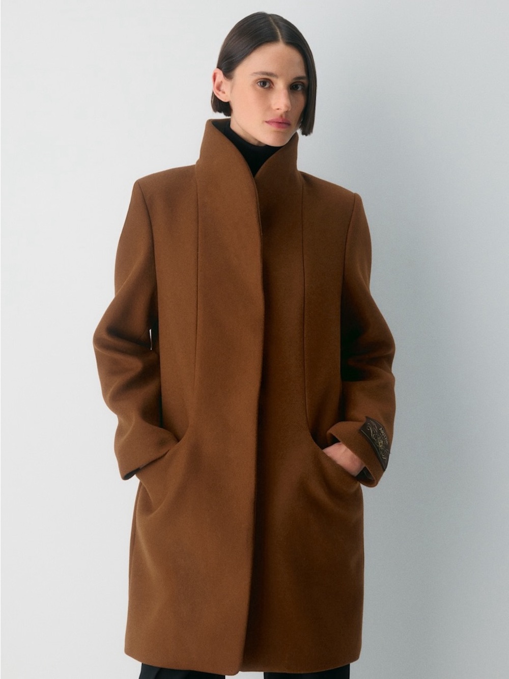 NWT Aritzia Wilfred Cocoon Coat Mid length wool cashmere Cigar Tan Brown Small